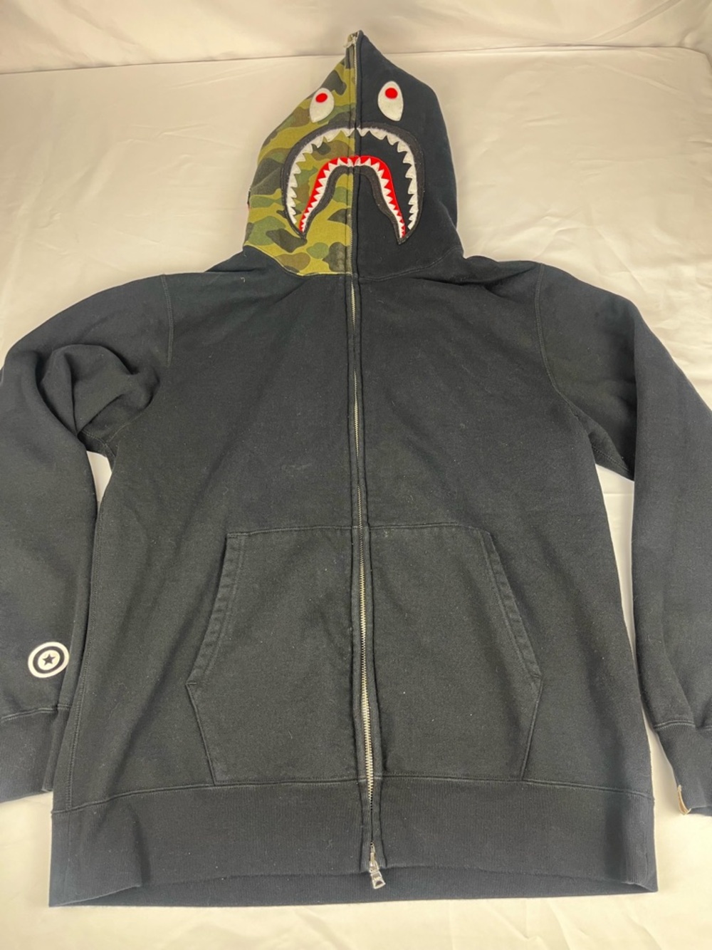 A Bathing Ape BAPE Shark Full Zip Hoodie Black Camo Tiger XL Japan